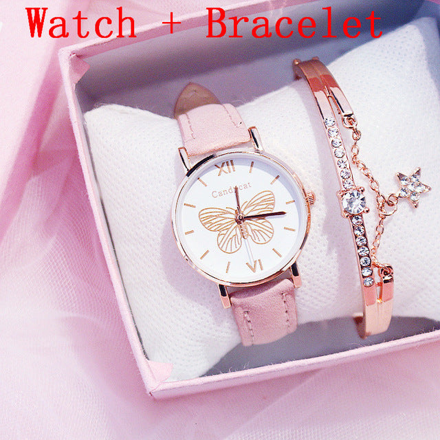 Leather Butterfly Bracelet Wristwatches