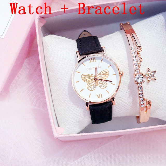 Leather Butterfly Bracelet Wristwatches